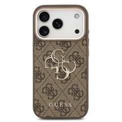 GUESS Калъф за iPhone 17 Pro, PU Leather 4G Metal Logo Gold Frame, кафяв – GUHCP17L4GMGCBR