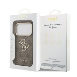GUESS Калъф за iPhone 17 Pro, PU Leather 4G Metal Logo Gold Frame, кафяв – GUHCP17L4GMGCBR