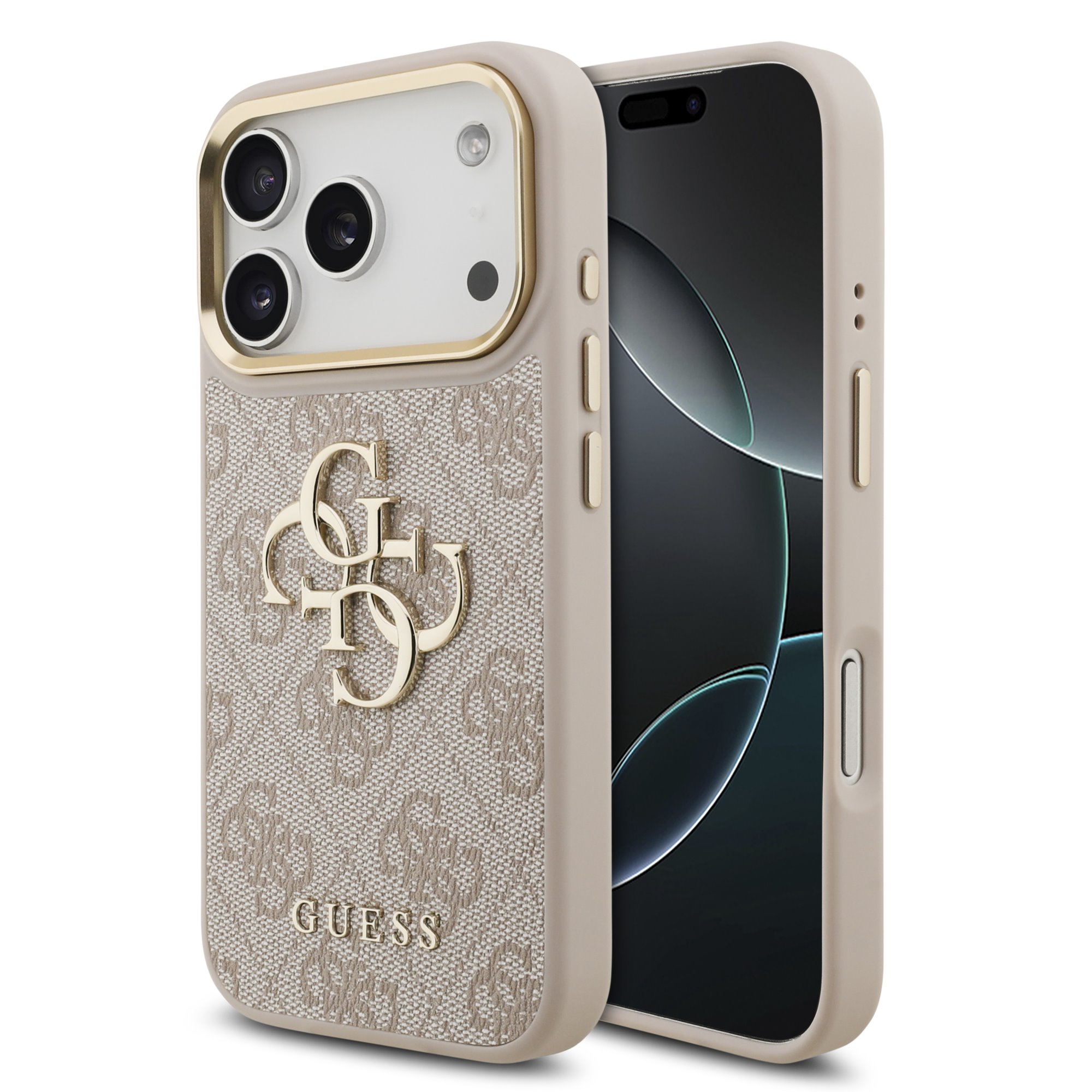 GUESS Калъф за iPhone 17 Pro, PU Leather 4G Metal Logo Gold Frame, розов – GUHCP17L4GMGCPI