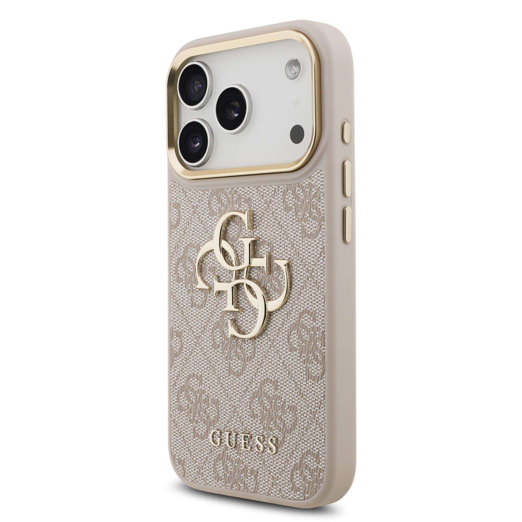 GUESS Калъф за iPhone 17 Pro, PU Leather 4G Metal Logo Gold Frame, розов – GUHCP17L4GMGCPI