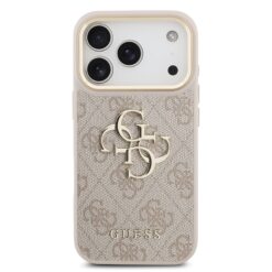 GUESS Калъф за iPhone 17 Pro, PU Leather 4G Metal Logo Gold Frame, розов – GUHCP17L4GMGCPI