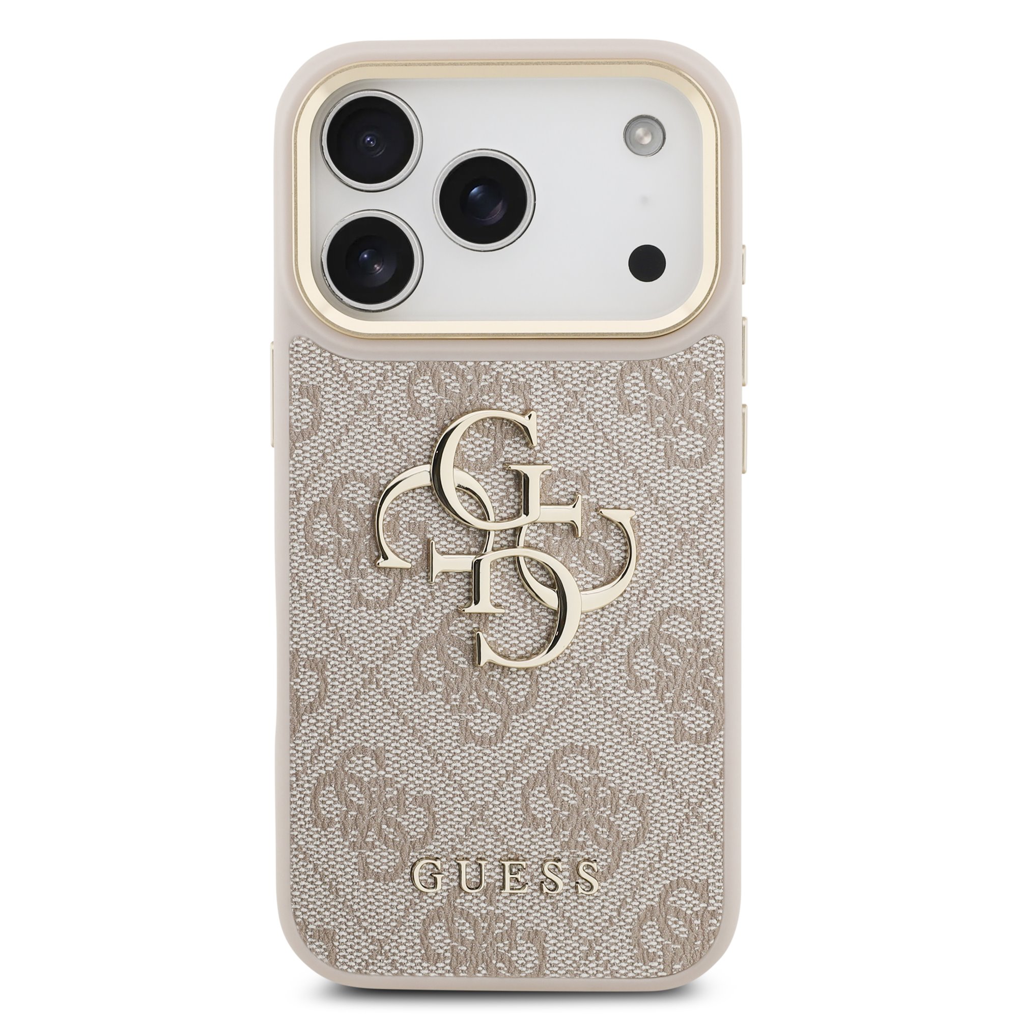 GUESS Калъф за iPhone 17 Pro, PU Leather 4G Metal Logo Gold Frame, розов – GUHCP17L4GMGCPI