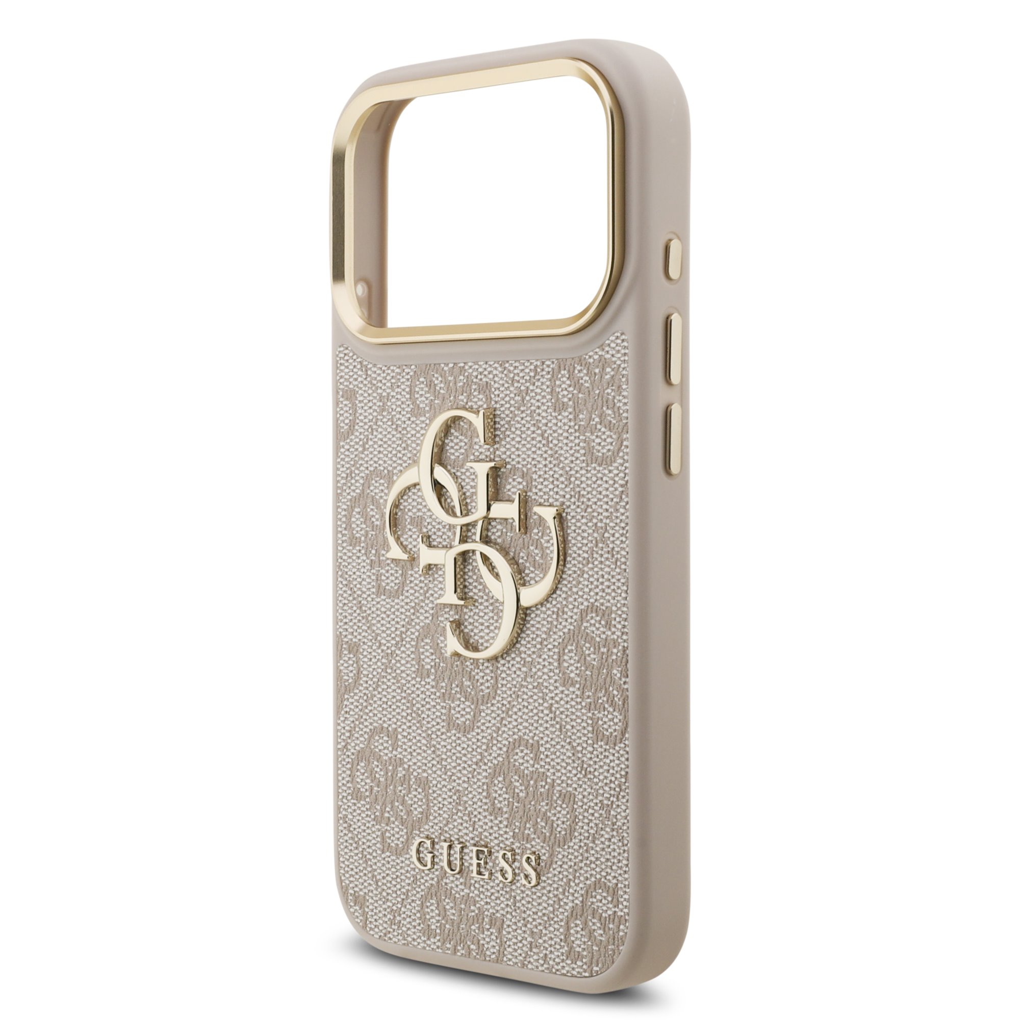 GUESS Калъф за iPhone 17 Pro, PU Leather 4G Metal Logo Gold Frame, розов – GUHCP17L4GMGCPI