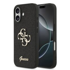 GUESS Калъф за iPhone 17, Fixed Glitter 4G Metal Logo, черен – GUHCP17SHG4SGK