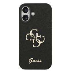 GUESS Калъф за iPhone 17, Fixed Glitter 4G Metal Logo, черен – GUHCP17SHG4SGK