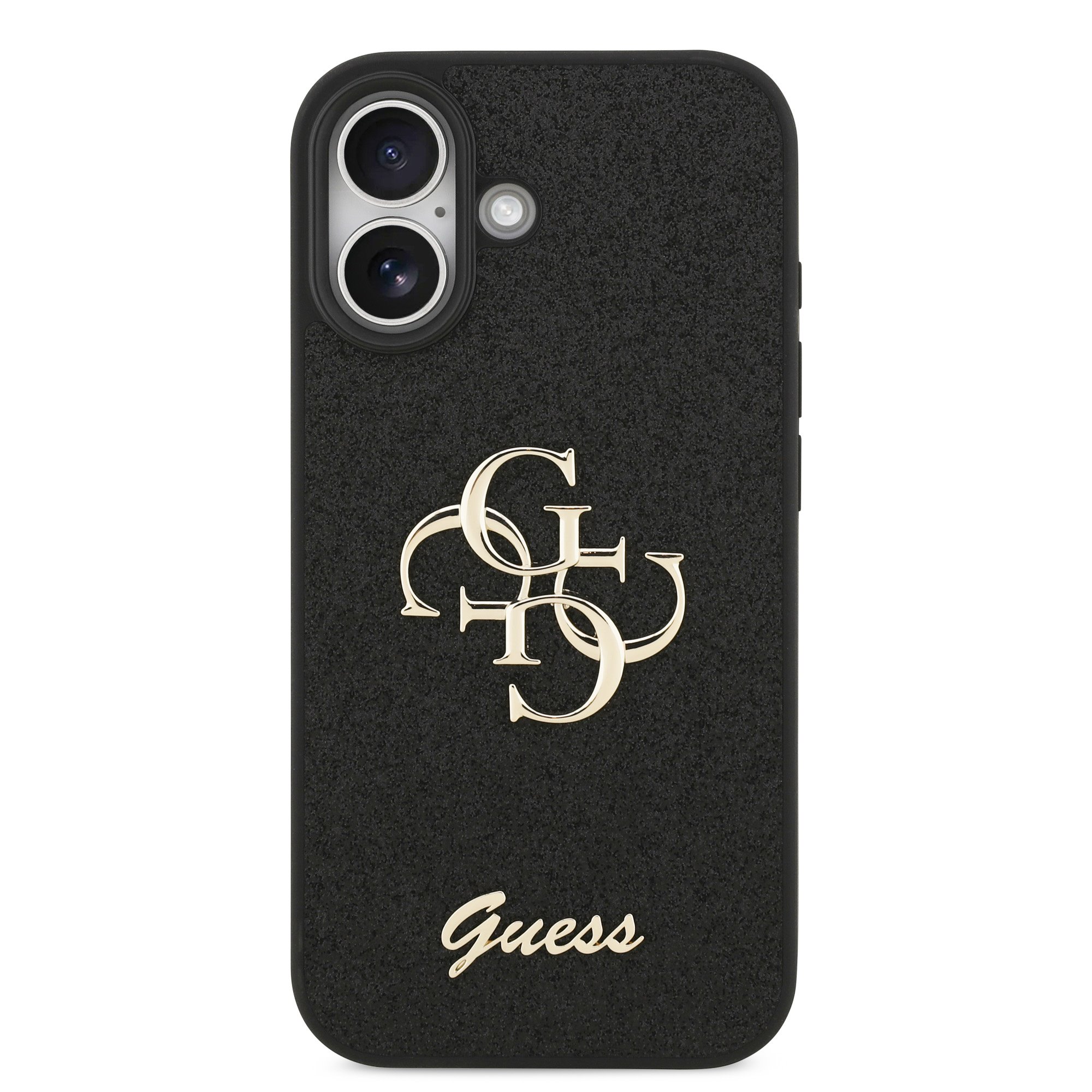 GUESS Калъф за iPhone 17, Fixed Glitter 4G Metal Logo, черен – GUHCP17SHG4SGK