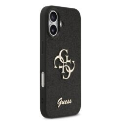 GUESS Калъф за iPhone 17, Fixed Glitter 4G Metal Logo, черен – GUHCP17SHG4SGK