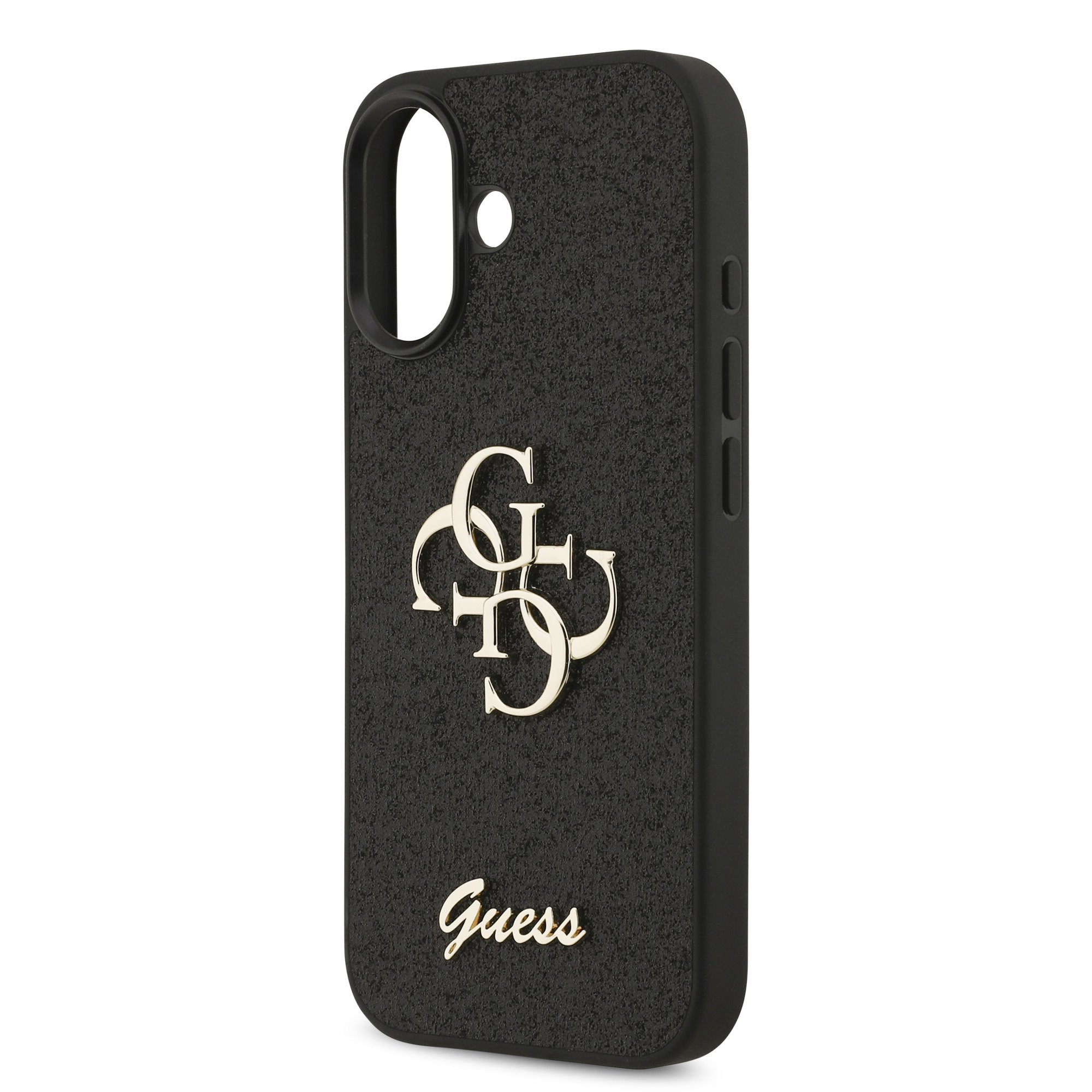 GUESS Калъф за iPhone 17, Fixed Glitter 4G Metal Logo, черен – GUHCP17SHG4SGK