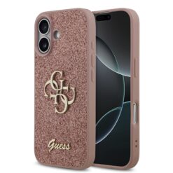 GUESS Калъф за iPhone 17, Fixed Glitter 4G Metal Logo, розов – GUHCP17SHG4SGP