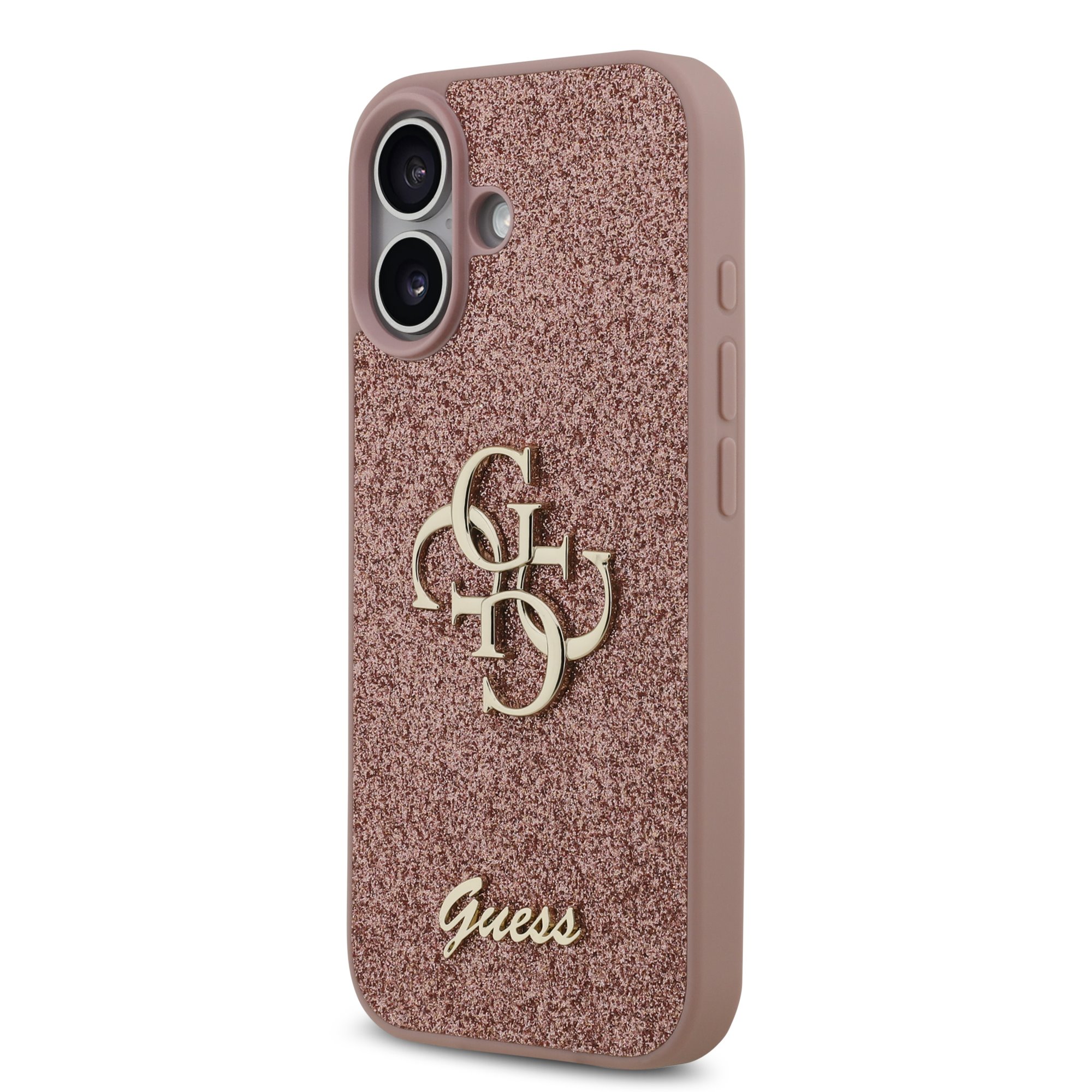 GUESS Калъф за iPhone 17, Fixed Glitter 4G Metal Logo, розов – GUHCP17SHG4SGP