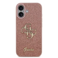 GUESS Калъф за iPhone 17, Fixed Glitter 4G Metal Logo, розов – GUHCP17SHG4SGP