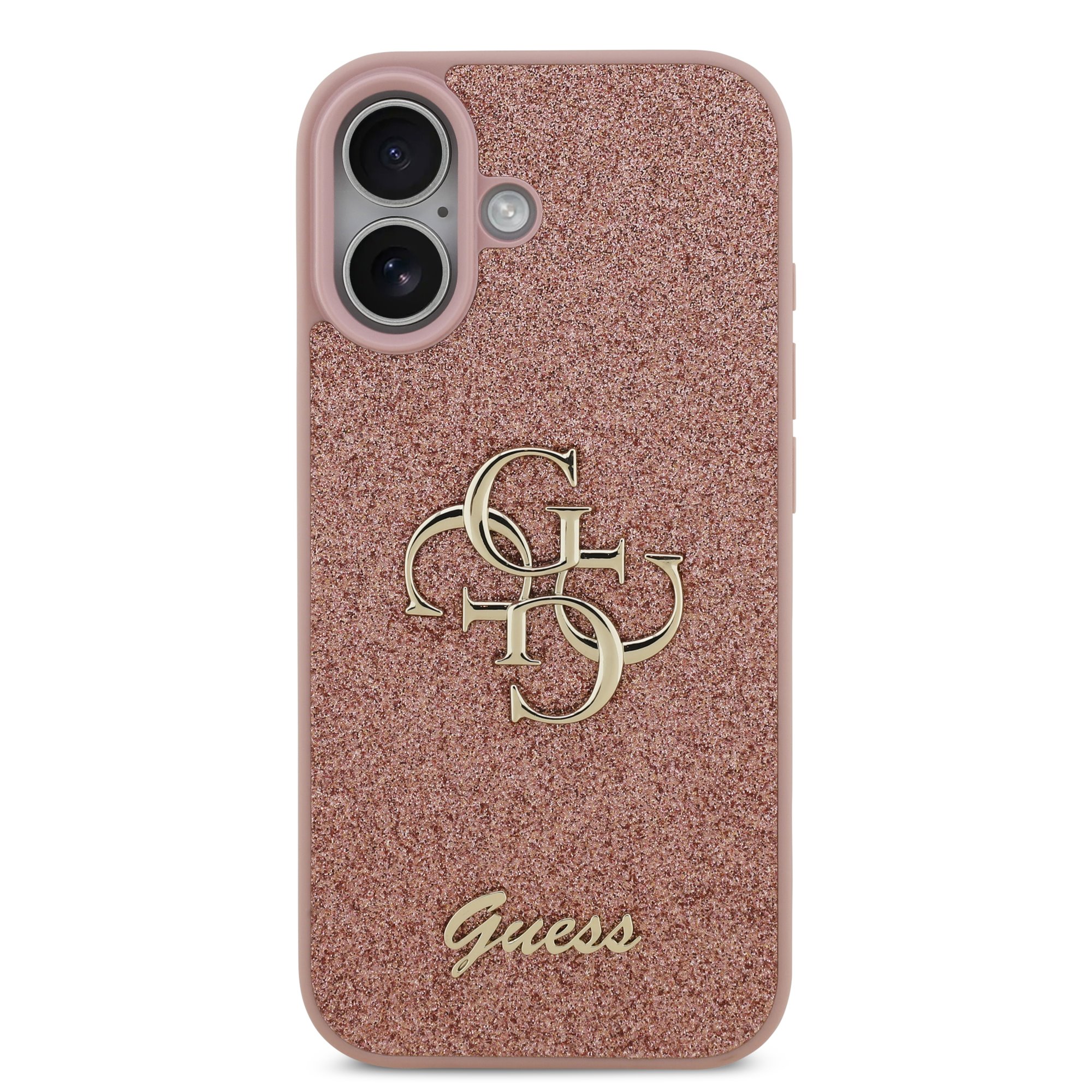 GUESS Калъф за iPhone 17, Fixed Glitter 4G Metal Logo, розов – GUHCP17SHG4SGP