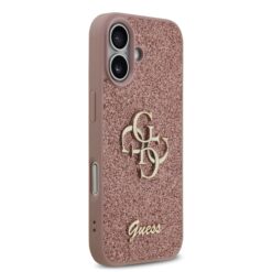 GUESS Калъф за iPhone 17, Fixed Glitter 4G Metal Logo, розов – GUHCP17SHG4SGP