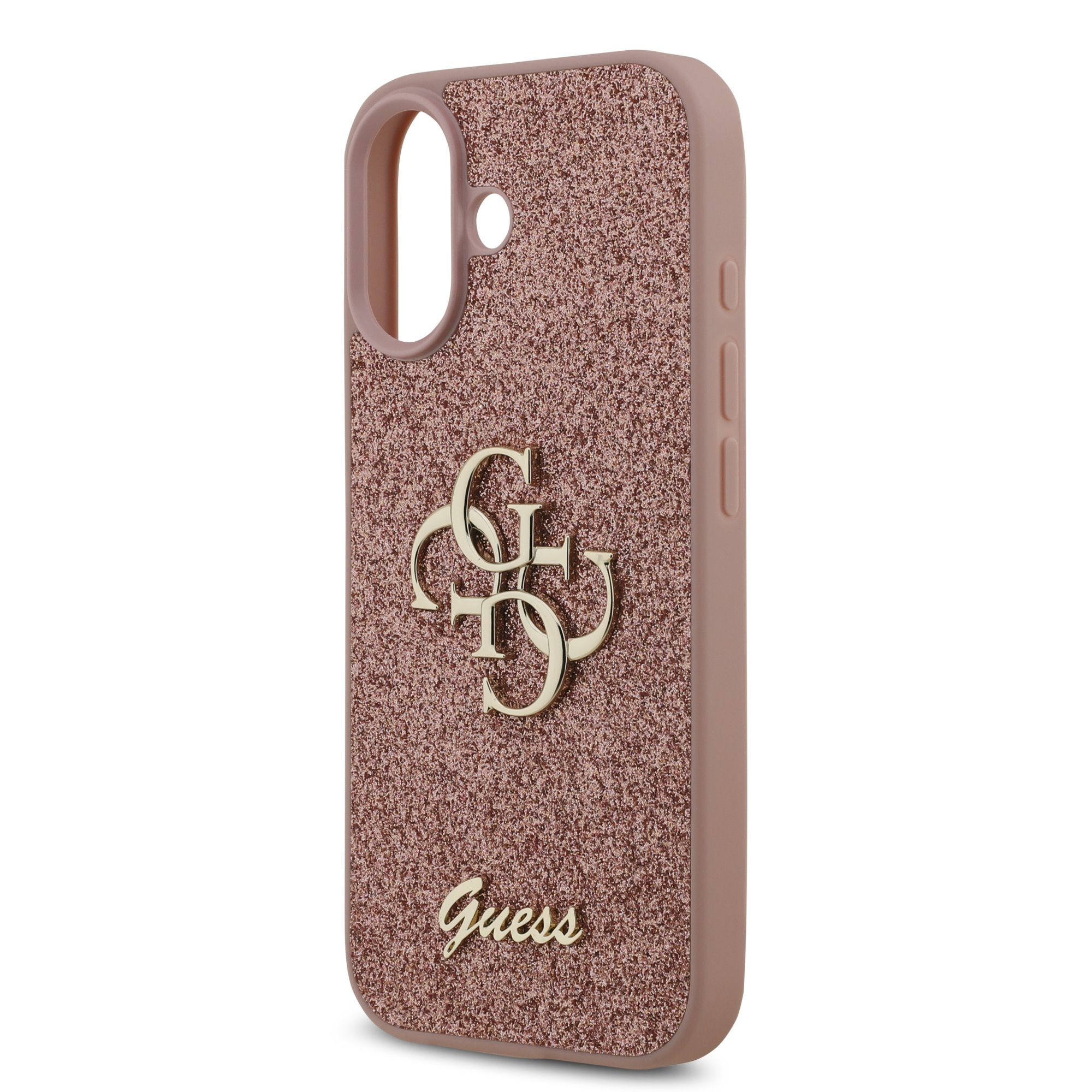 GUESS Калъф за iPhone 17, Fixed Glitter 4G Metal Logo, розов – GUHCP17SHG4SGP
