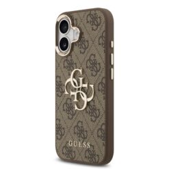 GUESS Калъф за iPhone 17, PU Leather 4G Gold Frame, кафяв – GUHCP17S4GMGCBR
