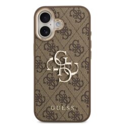 GUESS Калъф за iPhone 17, PU Leather 4G Gold Frame, кафяв – GUHCP17S4GMGCBR