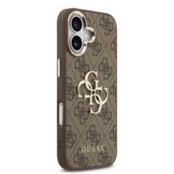 GUESS Калъф за iPhone 17, PU Leather 4G Gold Frame, кафяв – GUHCP17S4GMGCBR