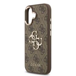GUESS Калъф за iPhone 17, PU Leather 4G Gold Frame, кафяв – GUHCP17S4GMGCBR