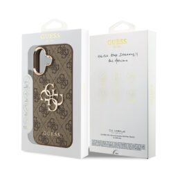 GUESS Калъф за iPhone 17, PU Leather 4G Gold Frame, кафяв – GUHCP17S4GMGCBR