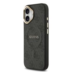 GUESS Калъф за iPhone 17, PU Leather 4G Gold Frame MagSafe, черен – GUHMP17SP4MSEGCK