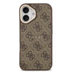 GUESS Калъф за iPhone 17, PU Leather 4G Gold Frame MagSafe, кафяв – GUHMP17SP4MSEGCW
