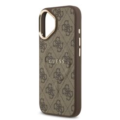 GUESS Калъф за iPhone 17, PU Leather 4G Gold Frame MagSafe, кафяв – GUHMP17SP4MSEGCW