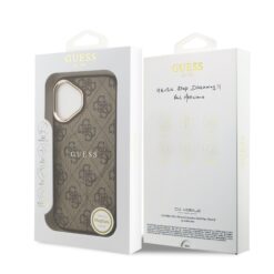 GUESS Калъф за iPhone 17, PU Leather 4G Gold Frame MagSafe, кафяв – GUHMP17SP4MSEGCW