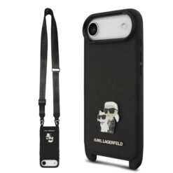 Karl Lagerfeld Калъф Apple iPhone 17 Air, Saffiano Metal K/C + Crossbody Strap /черен/ – KLHCP17MSAKCPBK