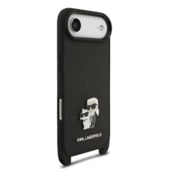 Karl Lagerfeld Калъф Apple iPhone 17 Air, Saffiano Metal K/C + Crossbody Strap /черен/ – KLHCP17MSAKCPBK