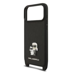 Karl Lagerfeld Калъф Apple iPhone 17 Pro Max, Saffiano Metal K/C + Crossbody Strap /черен/ – KLHCP17XSAKCPBK