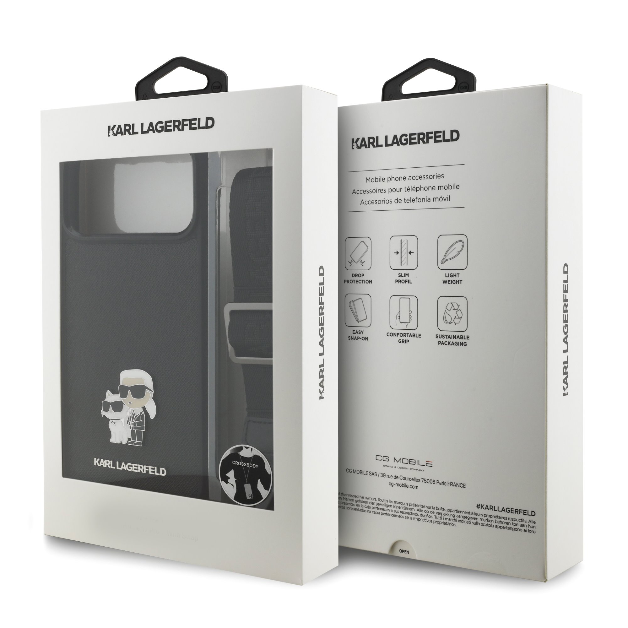 Karl Lagerfeld Калъф Apple iPhone 17 Pro Max, Saffiano Metal K/C + Crossbody Strap /черен/ – KLHCP17XSAKCPBK