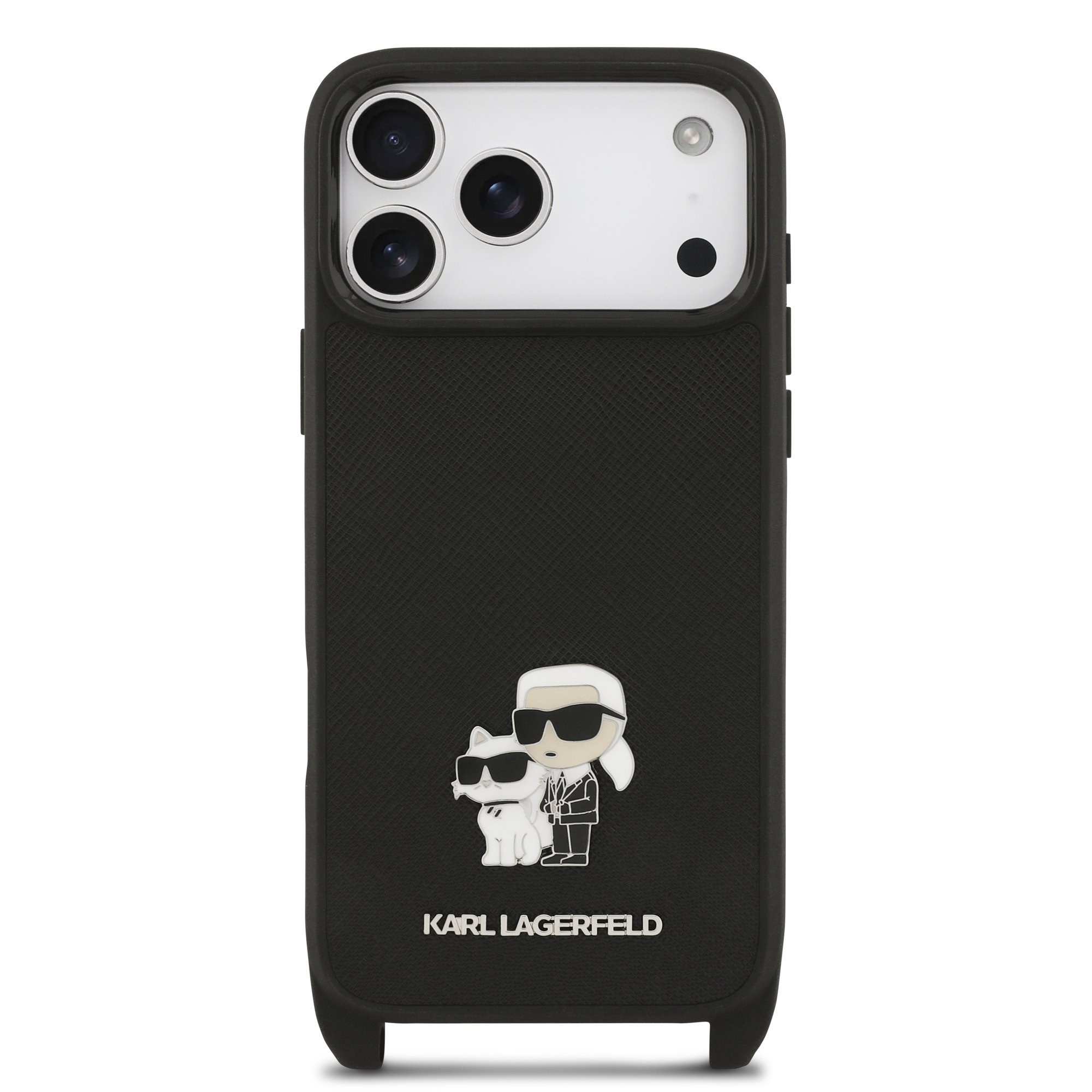 Karl Lagerfeld Калъф Apple iPhone 17 Pro, Saffiano Metal K/C + Crossbody Strap /черен/ – KLHCP17LSAKCPBK