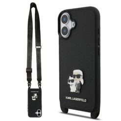 Karl Lagerfeld Калъф Apple iPhone 17, Saffiano Metal K/C + Crossbody Strap /черен/ – KLHCP17SSAKCPBK