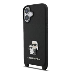 Karl Lagerfeld Калъф Apple iPhone 17, Saffiano Metal K/C + Crossbody Strap /черен/ – KLHCP17SSAKCPBK