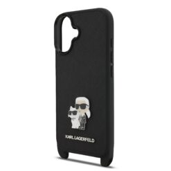 Karl Lagerfeld Калъф Apple iPhone 17, Saffiano Metal K/C + Crossbody Strap /черен/ – KLHCP17SSAKCPBK