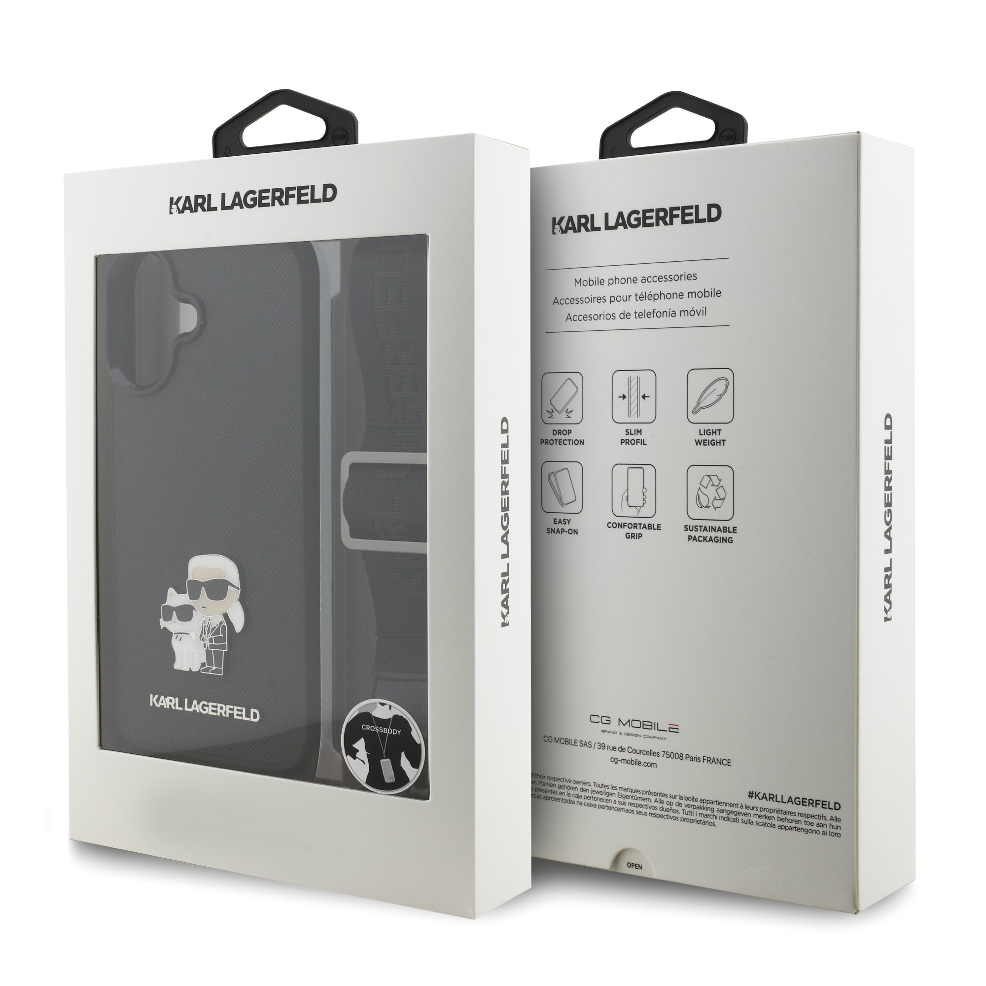 Karl Lagerfeld Калъф Apple iPhone 17, Saffiano Metal K/C + Crossbody Strap /черен/ – KLHCP17SSAKCPBK