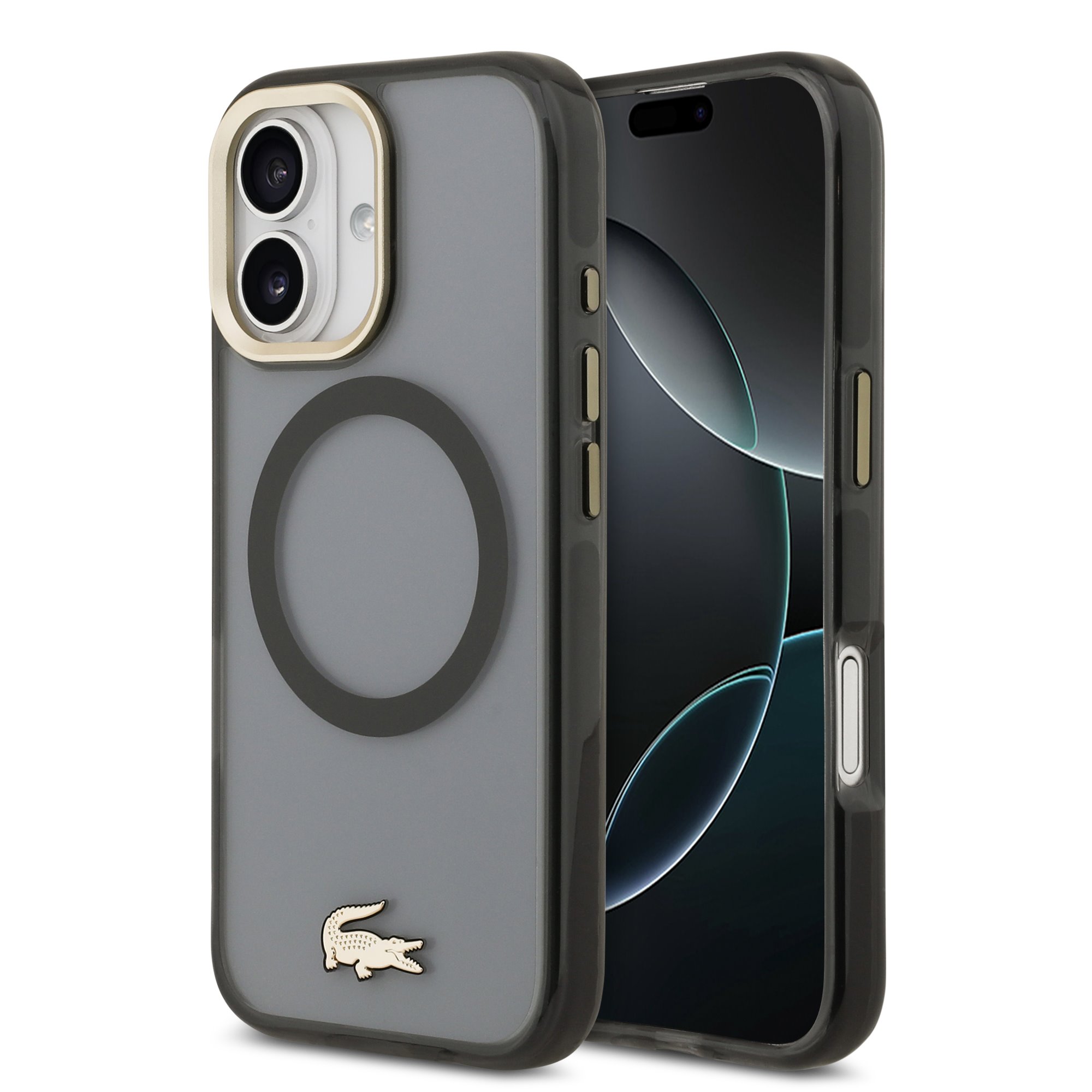 LACOSTE Калъф за iPhone 17, Frosted Finish Gold Logo MagSafe Black
