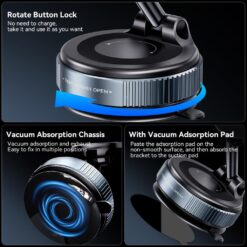 Магнитна стойка за телефон с вакуум Suction cup, Manual locking C169 /черен/