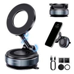 Магнитна стойка за телефон с вакуум Suction cup, Manual locking C169 /черен/