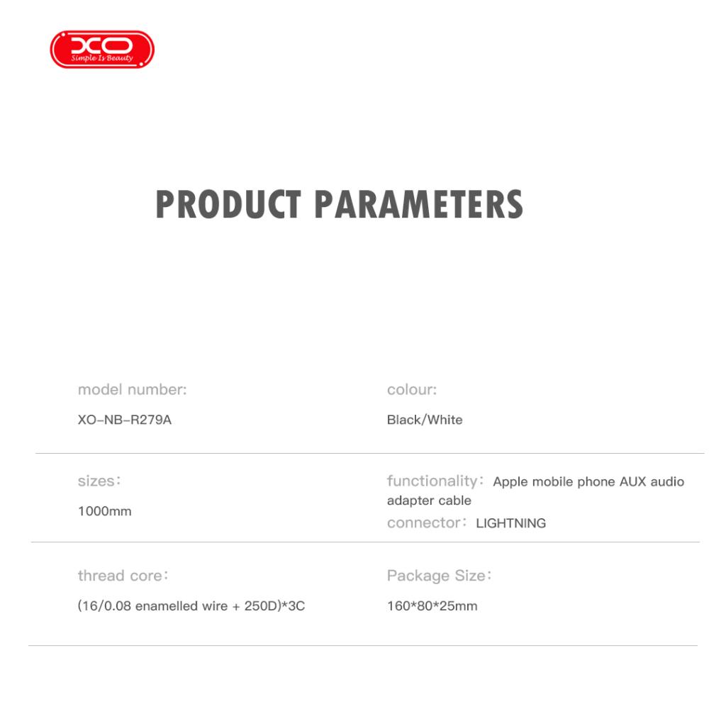 XO Lightning Преходник/адаптер – AUX, 1м, NB-R279A /бял/