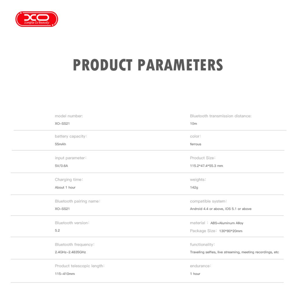 XO Селфи стик, Tripod Stand Mini SS21, Bluetooth /черен/