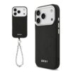 DKNY Калъф за iPhone 17 Pro, PU Leather Metal Logo MagSafe + Wrist Strap, черен – DKHMP17LPDHWSK