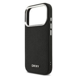DKNY Калъф за iPhone 17 Pro, PU Leather Metal Logo MagSafe + Wrist Strap, черен – DKHMP17LPDHWSK