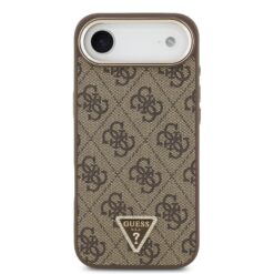 GUESS Калъф за iPhone 17 Air, PU Leather 4G Strass Triangle Logo Gold Frame MagSafe, кафяв – GUHMP17MP4GTDGMW