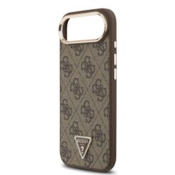 GUESS Калъф за iPhone 17 Air, PU Leather 4G Strass Triangle Logo Gold Frame MagSafe, кафяв – GUHMP17MP4GTDGMW