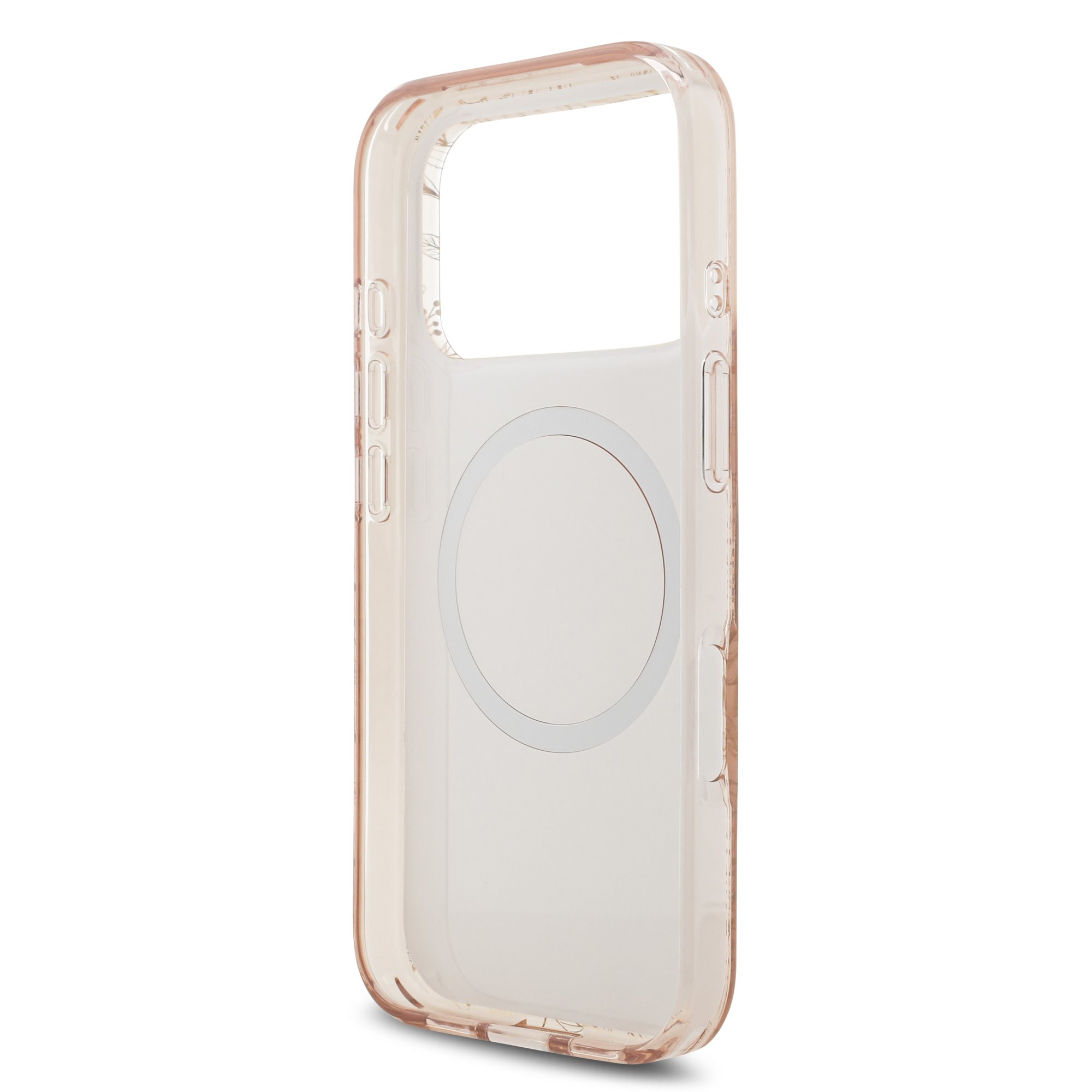 GUESS Калъф за iPhone 17 Pro, IML Flowers Allover MagSafe + Wrist Strap, розов – GUHMP17LHCPOFPP