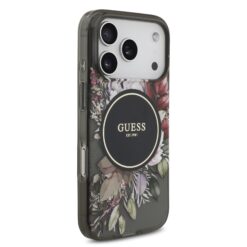 GUESS Калъф Apple iPhone 17 Pro Max, IML Flowers Allover MagSafe + Wrist Strap, черен – GUHMP17XHFWBRCESK