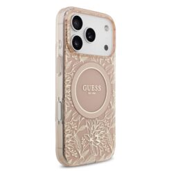 GUESS Калъф за iPhone 17 Pro Max, IML Flowers Allover MagSafe + Wrist Strap