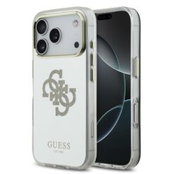 GUESS Калъф за iPhone 17 Pro Max, PC/TPU Mirror 4G Glitter Logo MagSafe ,златист – GUHMP17XHMR4GDG