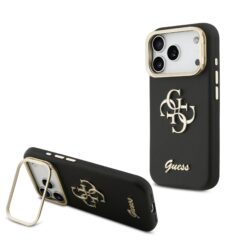 GUESS Калъф за iPhone 17 Pro Max, PU Grained 4G Logo Stand Camera Frame, черен – GUHCP17XPCS4GSK